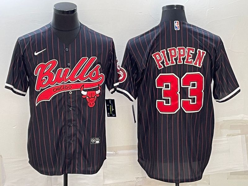 Men Chicago Bulls #33 Pippen Black Stripe 2022 Nike Co branded NBA Jersey